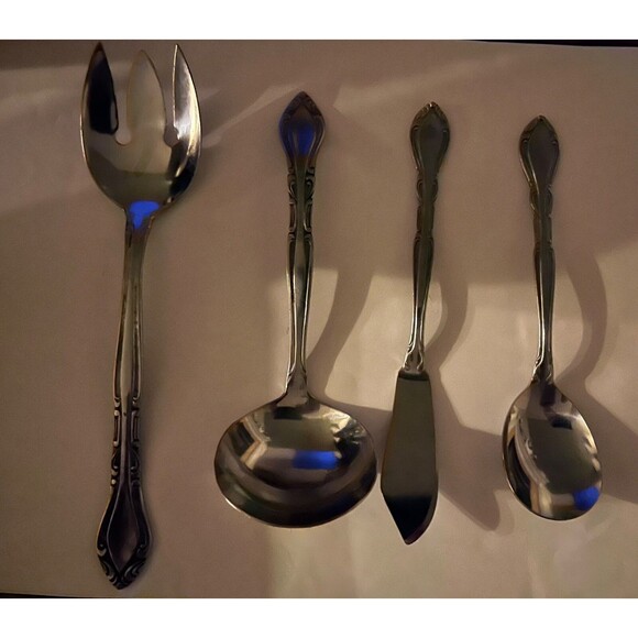 VTG Rogers Auberge Set of 4 Spork Ladle Sugar Spoon Butter Knife Stainless Korea - Picture 2 of 6